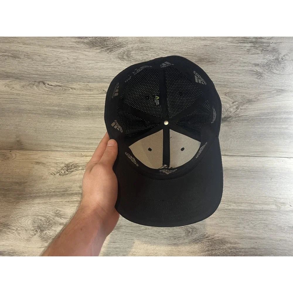 Adidas Black Cap‎ Golf Hat 3-Stripe Spell-Out Logo A-Flex Size L/XL